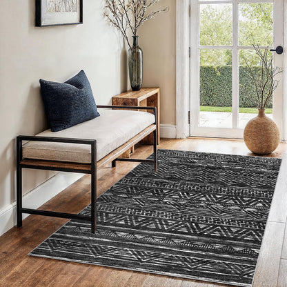 2'6"x8 Runner Rug Washable Moroccan: Non Slip Kitchen Long Floor Mat Gray