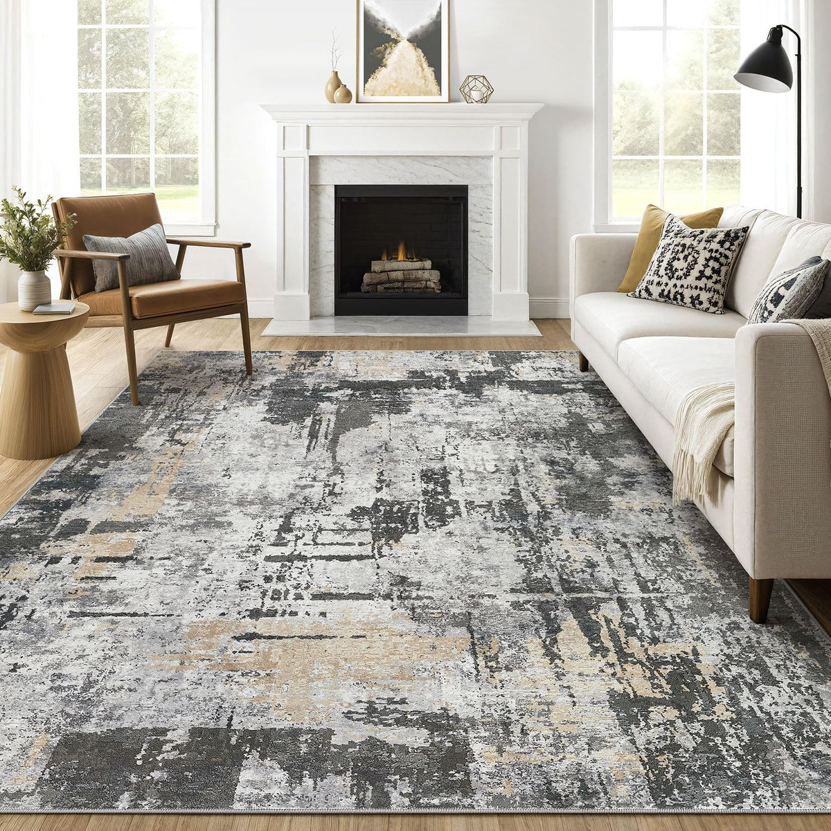 LOONGRUG 10x14 Area Rugs Washable Large Neutral Modern Living Room Rug