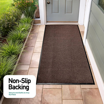 MaxMat® Heavy Duty Entry Floor Mat - Large Commercial, Indoor/Outdoor, Waterproof, Easy to Clean, Low-Profile Door Mat (4 x 6 Feet, Brown, MXM-RIB0046BR)
