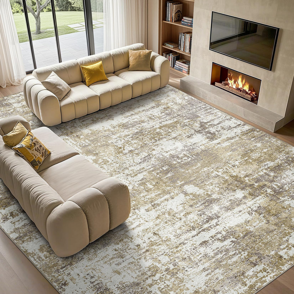 Tortania Washable 8x10 Area Rug for Living Room: Modern Abstract Neutral Large Soft Thin Rugs - Non Slip Indoor Carpet for Bedroom Dining Room Office Nursery Home Floor Decoration - Smoky Gray
