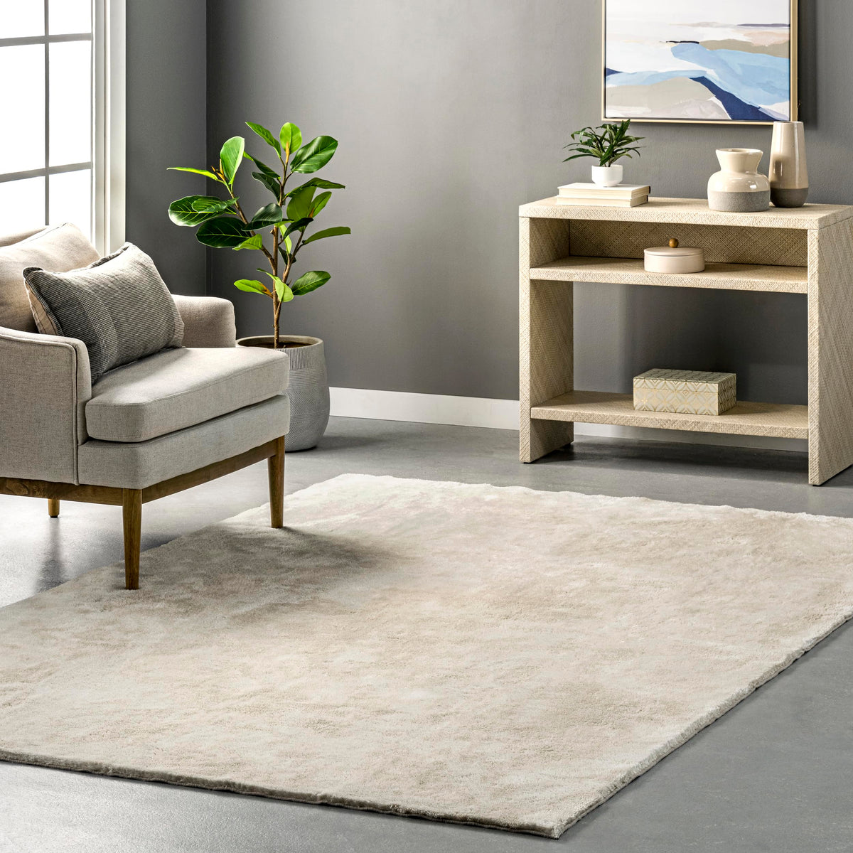 nuLOOM Loni Off White Solid Washable Area Rug, 8' x 10'