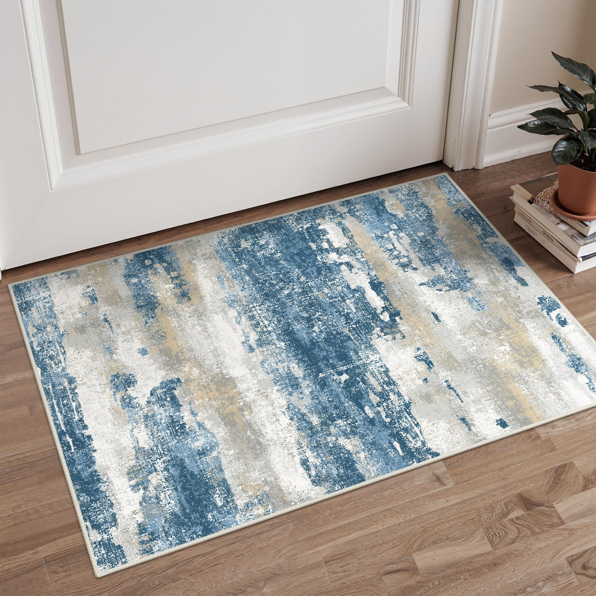 GENIMO 9x12 Area Rug Washable Non Slip for Living Room, Navy Blue Gray
