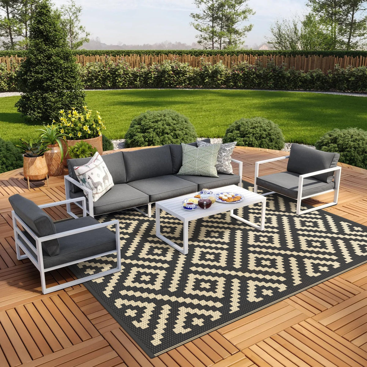 GENIMO Outdoor Rug, Waterproof Plastic Rugs for Patio, 5'x8' Cloud Grey