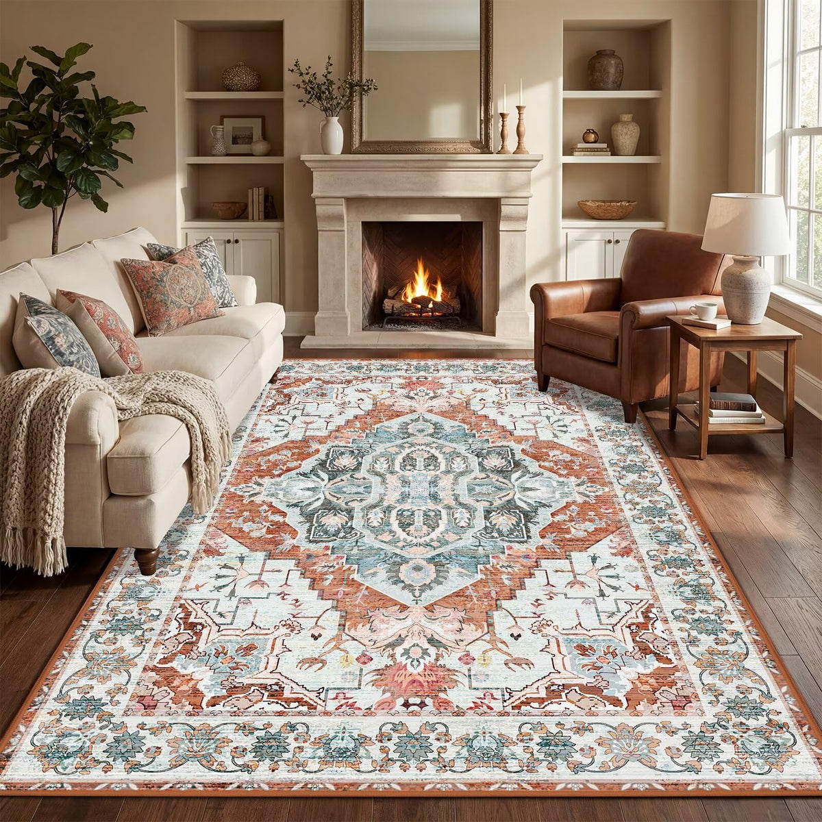 Washable 6x9 Area Rug for Living Room, Non-Slip Large Grey Bedroom Rugs