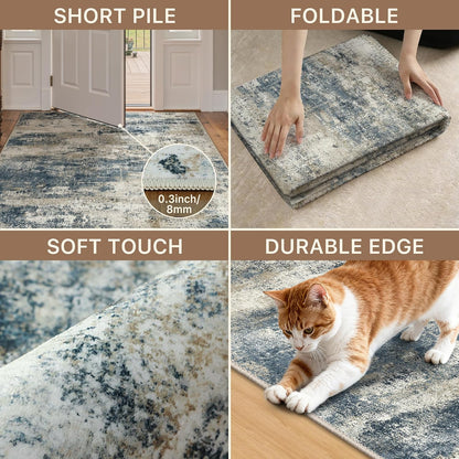 GENIMO 9x12 Area Rug Washable Non Slip for Living Room, Navy Blue Gray