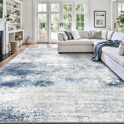 8x10 Rugs for Living Room - Modern Abstract Low Pile Washable Rug, Ultra Soft Non Slip Large Rugs, Floor Carpet for Bedroom Dining Room Office Laundry Nursery Home(Brown)