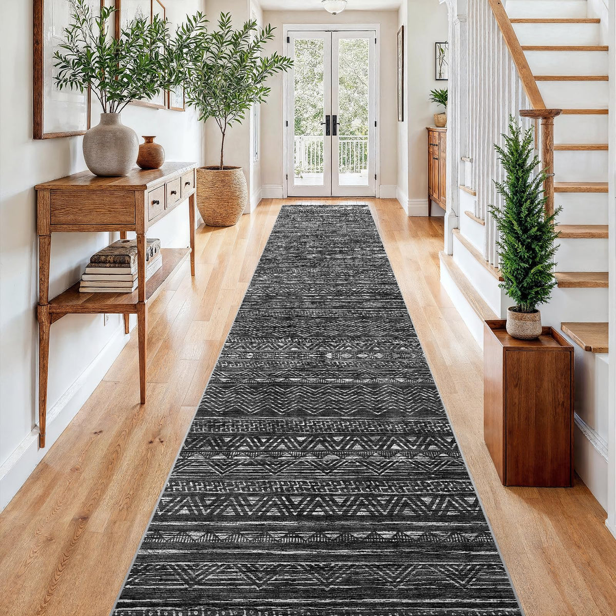 2'6"x8 Runner Rug Washable Moroccan: Non Slip Kitchen Long Floor Mat Gray