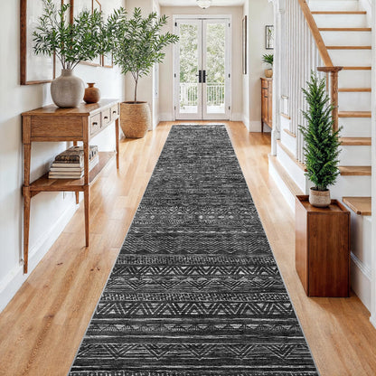 2'6"x8 Runner Rug Washable Moroccan: Non Slip Kitchen Long Floor Mat Gray