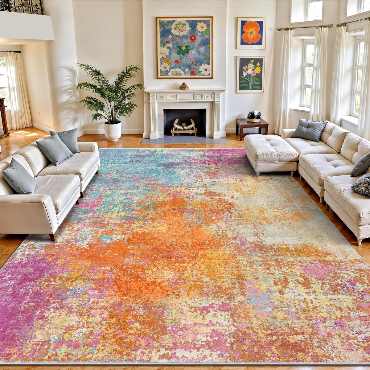 8x10 Rugs for Living Room - Modern Abstract Low Pile Washable Rug, Ultra Soft Non Slip Large Rugs, Floor Carpet for Bedroom Dining Room Office Laundry Nursery Home(Brown)