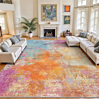 8x10 Rugs for Living Room - Modern Abstract Low Pile Washable Rug, Ultra Soft Non Slip Large Rugs, Floor Carpet for Bedroom Dining Room Office Laundry Nursery Home(Brown)