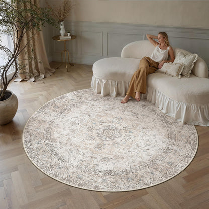 8x10 Washable Area Rug Beige Grey Non Slip Vintage Carpet