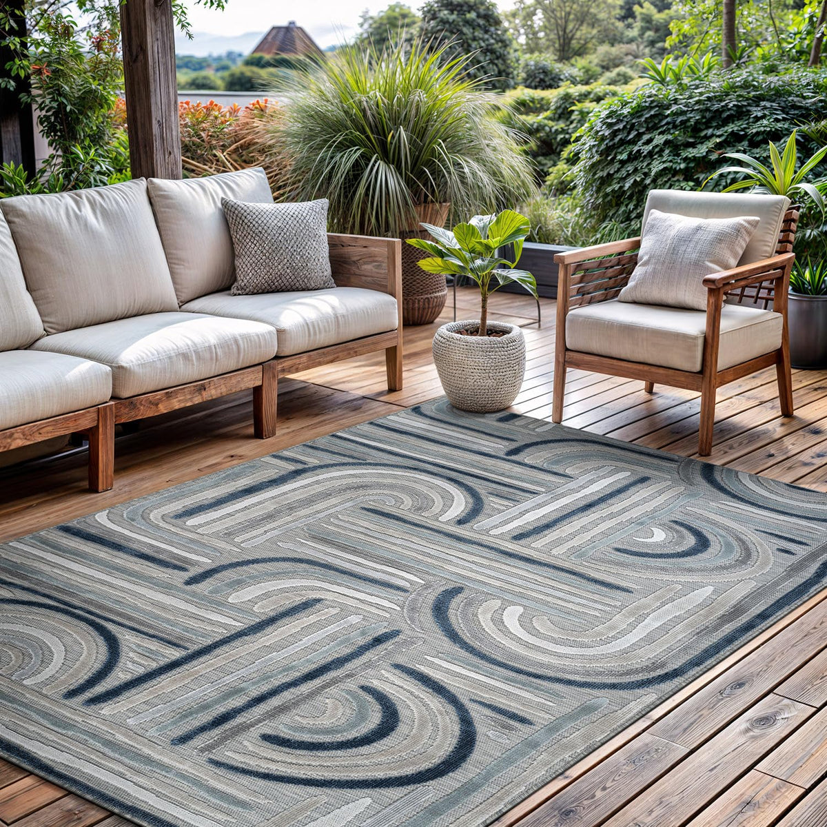 CAMILSON Indoor Outdoor Rug, Multi 5x7 Leaf Tropical Botanical Area Rugs for Indoor and Outdoor patios, Easy-Cleaning Non-Shedding Living Room, Garden and Kitchen Washable Outside Carpet (5 x 7)