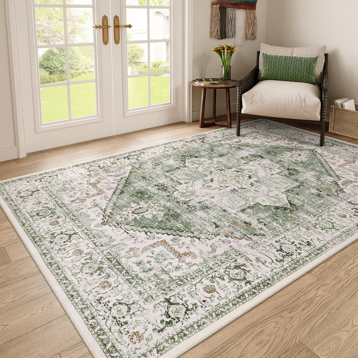 LIVEBOX Sage Washable Vintage Area Rug 3x5 Non-Slip