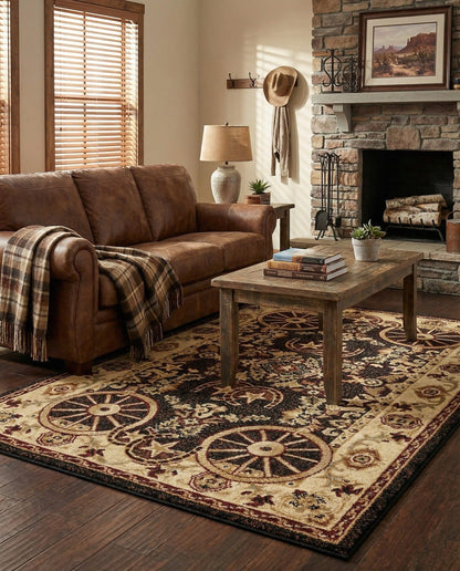 Rugs.com - Pioneer Rug – 5 Ft Square Ivory Easy-Clean Rug – Rustic Decor for Living Rooms, Bedrooms, and Entryways