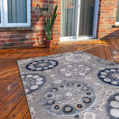 CAMILSON Indoor Outdoor Rug, Multi 5x7 Leaf Tropical Botanical Area Rugs for Indoor and Outdoor patios, Easy-Cleaning Non-Shedding Living Room, Garden and Kitchen Washable Outside Carpet (5 x 7)