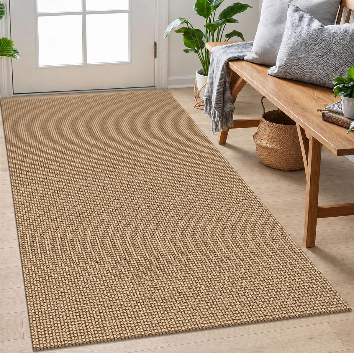 EARTHALL Woven Area Rug 3x5 Ft Washable Rugs for Entryway Braided Non Slip Rubber Backed Throw Rugs Door Mat Indoor Outdoor Entrance Cotton Carpet for Kitchen Foyer Front Door, Orange/Tan/Brown