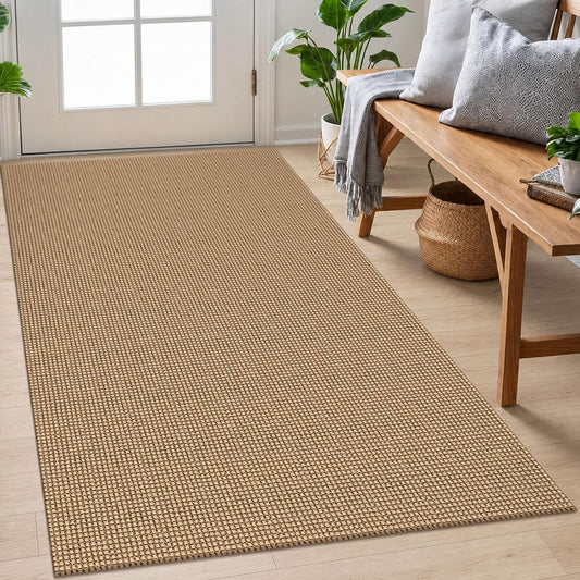 EARTHALL Woven Area Rug 3x5 Ft Washable Rugs for Entryway Braided Non Slip Rubber Backed Throw Rugs Door Mat Indoor Outdoor Entrance Cotton Carpet for Kitchen Foyer Front Door, Orange/Tan/Brown