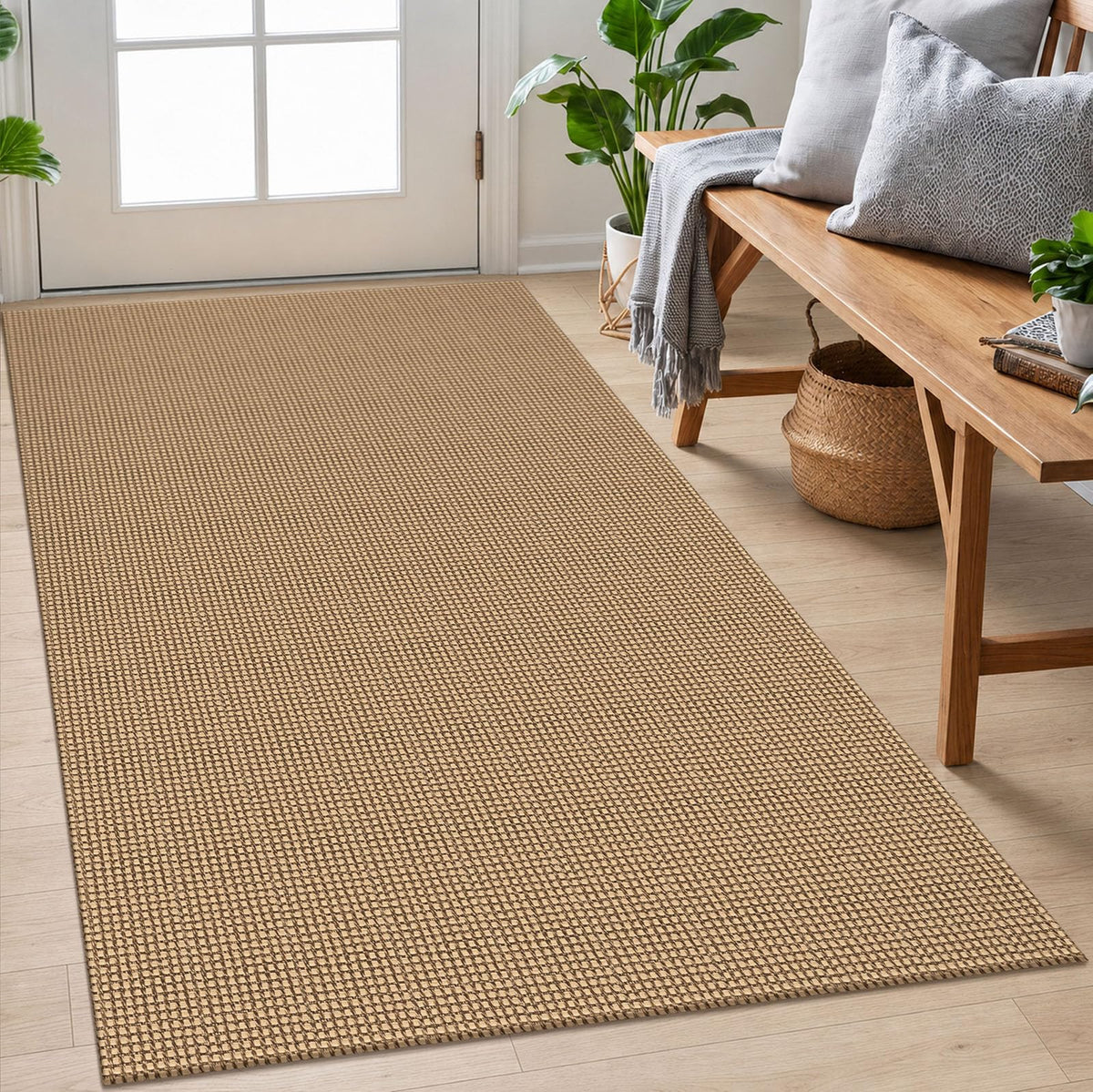 EARTHALL Woven Area Rug 3x5 Ft Washable Rugs for Entryway Braided Non Slip Rubber Backed Throw Rugs Door Mat Indoor Outdoor Entrance Cotton Carpet for Kitchen Foyer Front Door, Orange/Tan/Brown