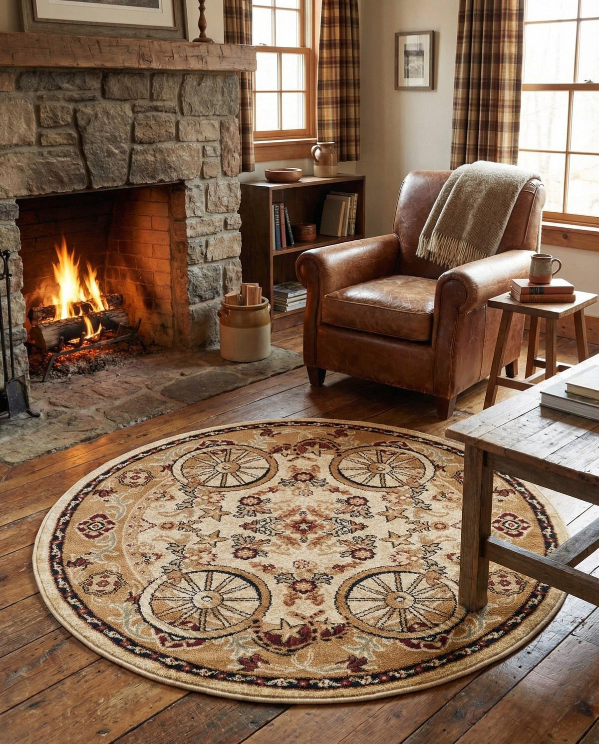Rugs.com - Pioneer Rug – 5 Ft Square Ivory Easy-Clean Rug – Rustic Decor for Living Rooms, Bedrooms, and Entryways