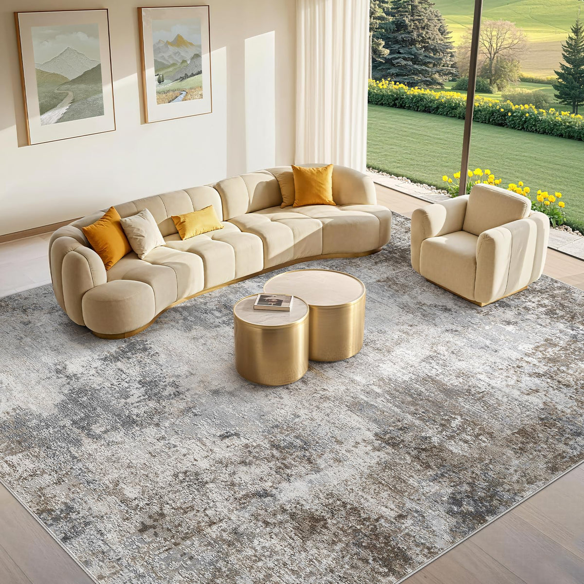 Tortania Washable 8x10 Area Rug for Living Room: Modern Abstract Neutral Large Soft Thin Rugs - Non Slip Indoor Carpet for Bedroom Dining Room Office Nursery Home Floor Decoration - Smoky Gray