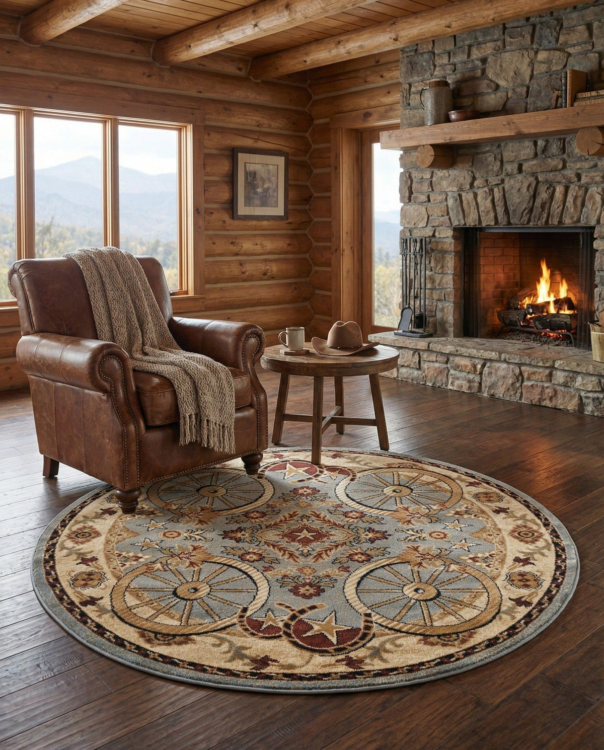 Rugs.com - Pioneer Rug – 5 Ft Square Ivory Easy-Clean Rug – Rustic Decor for Living Rooms, Bedrooms, and Entryways