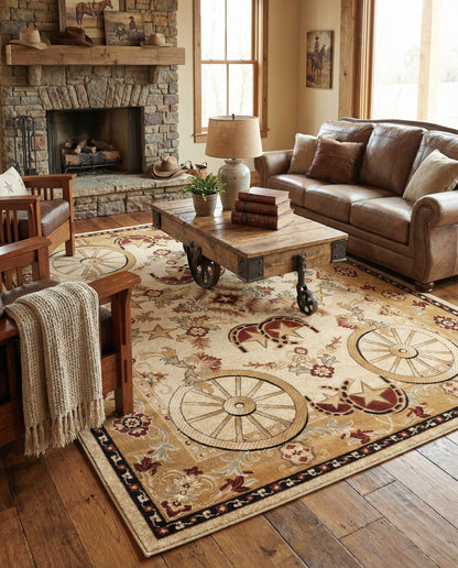 Rugs.com - Pioneer Rug – 5 Ft Square Ivory Easy-Clean Rug – Rustic Decor for Living Rooms, Bedrooms, and Entryways