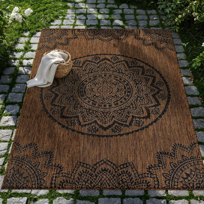 CAMILSON Outdoor Rug 5x7 Modern Area Rugs for Indoor and Outdoor Patios and Porches - Waterproof, Washable, Non-Shedding, Easy-to-Clean Outside Carpet (5 x 7, Medallion - Beige/White)