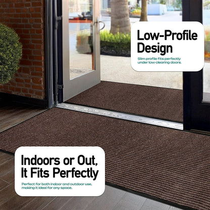 MaxMat® Heavy Duty Entry Floor Mat - Large Commercial, Indoor/Outdoor, Waterproof, Easy to Clean, Low-Profile Door Mat (4 x 6 Feet, Brown, MXM-RIB0046BR)