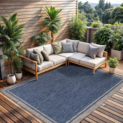 CAMILSON Indoor Outdoor Rug, 6x9 Bordered Dark Grey Black Modern Area Rugs for Indoor and Outdoor Patios, Kitchen and Hallway Mats, Washable Porch Deck Outside Carpet (Bordered Black, 6 x 9)