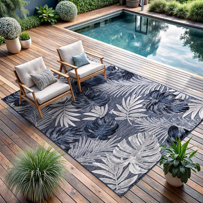 CAMILSON Indoor Outdoor Rug, Multi 5x7 Leaf Tropical Botanical Area Rugs for Indoor and Outdoor patios, Easy-Cleaning Non-Shedding Living Room, Garden and Kitchen Washable Outside Carpet (5 x 7)