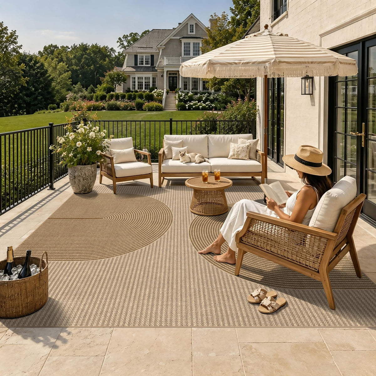 Easy Jute Rug for Pet Homes: 4x6 Outdoor Rug - Geometric Arch Pattern