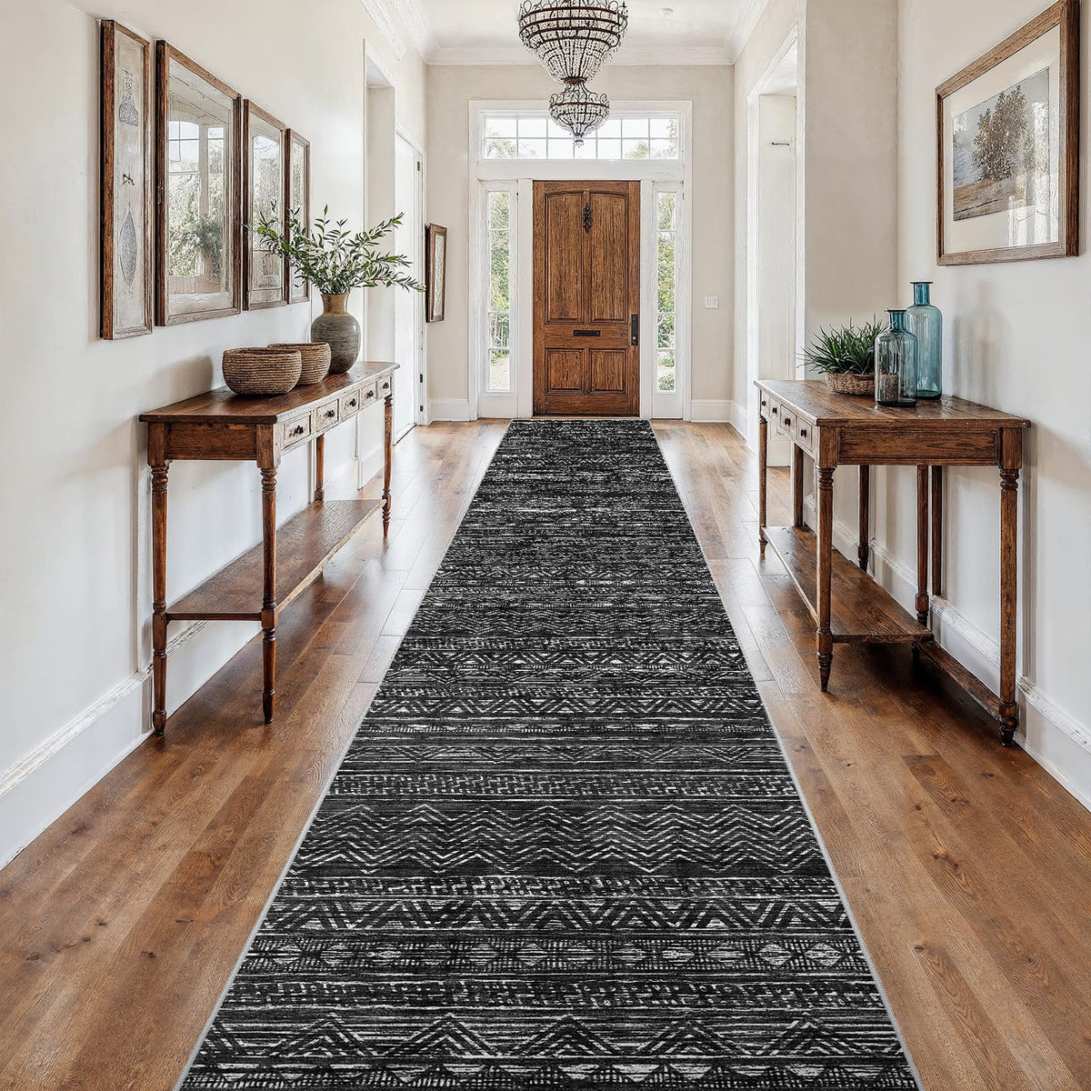 2'6"x8 Runner Rug Washable Moroccan: Non Slip Kitchen Long Floor Mat Gray