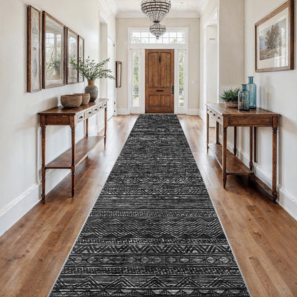 2'6"x8 Runner Rug Washable Moroccan: Non Slip Kitchen Long Floor Mat Gray