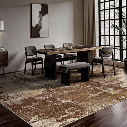 8x10 Rugs for Living Room - Modern Abstract Low Pile Washable Rug, Ultra Soft Non Slip Large Rugs, Floor Carpet for Bedroom Dining Room Office Laundry Nursery Home(Brown)