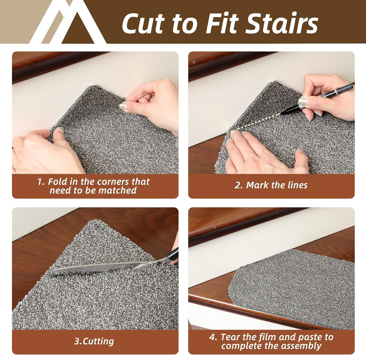 COSY HOMEER Stair Treads for Wooden Steps Non-Slip Carpet Mat,15pcs,Grey