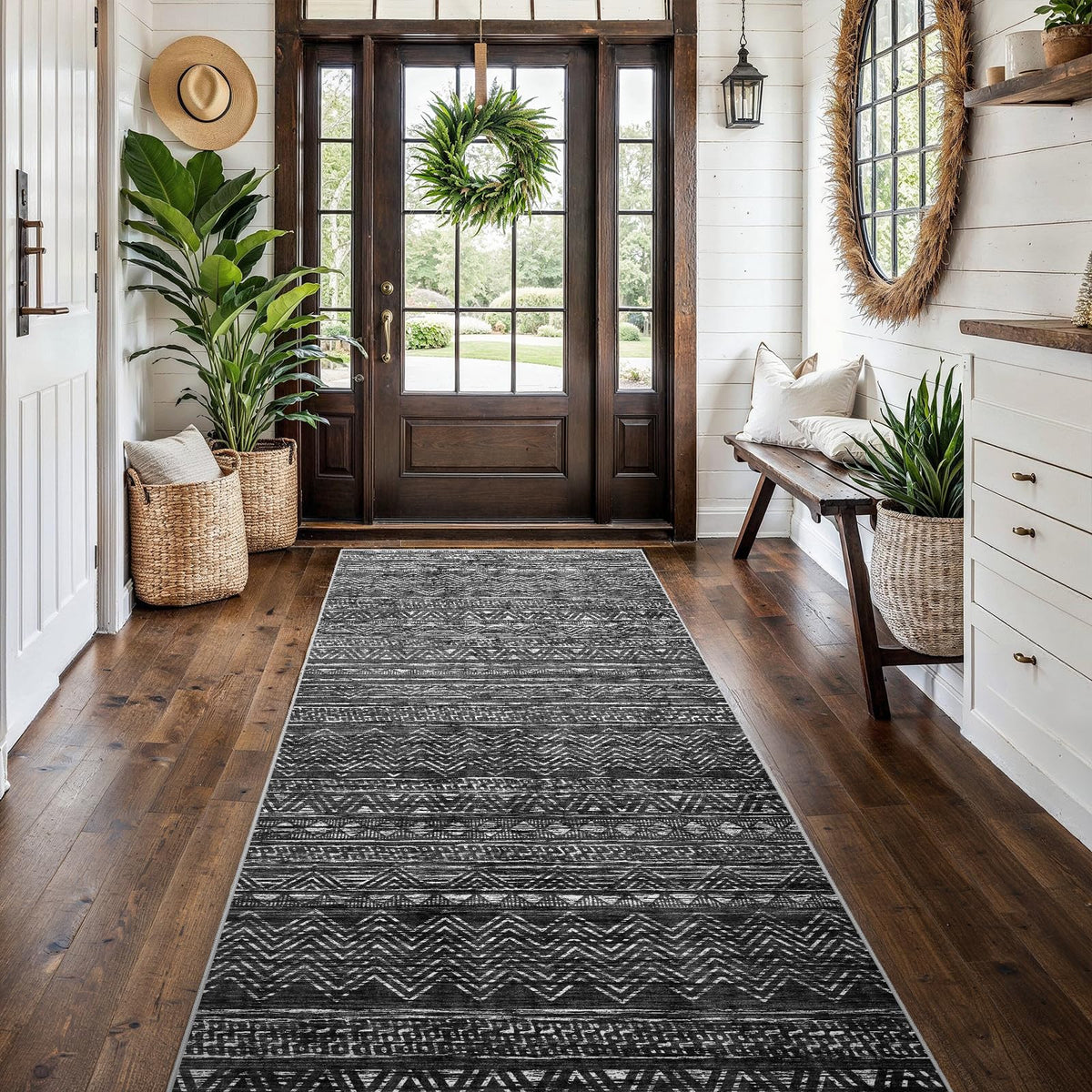 2'6"x8 Runner Rug Washable Moroccan: Non Slip Kitchen Long Floor Mat Gray