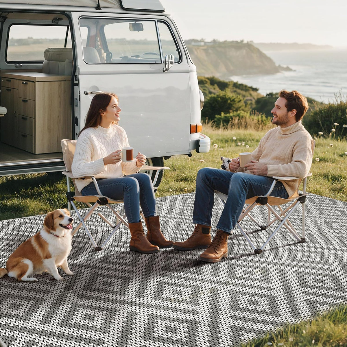 GENIMO Outdoor Rug, Waterproof Plastic Rugs for Patio, 5'x8' Cloud Grey