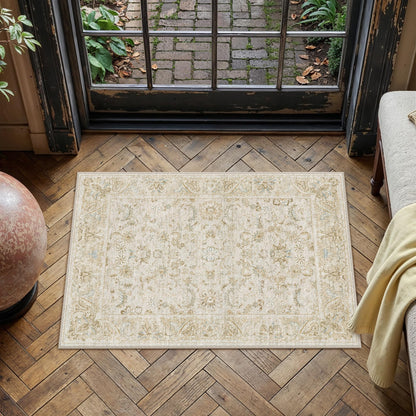 8x10 Washable Area Rug Beige Grey Non Slip Vintage Carpet