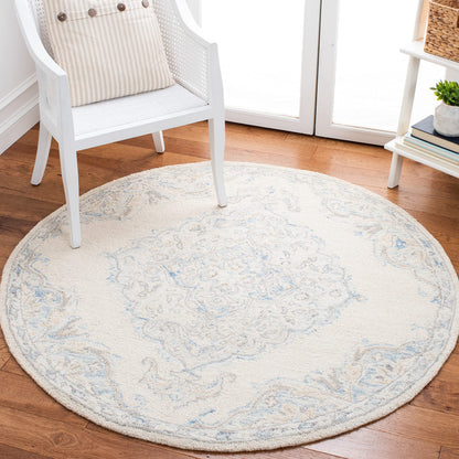 SAFAVIEH Area Rug 8x10 - Micro-Loop Collection - Large - Ivory & Blue, Handmade Wool, Ideal for Living Room, Bedroom, Office, Dining Space (MLP516A)