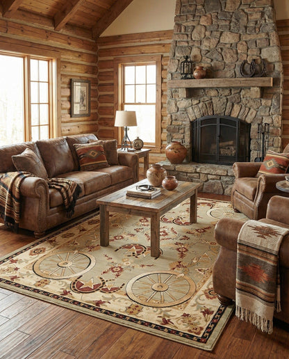 Rugs.com - Pioneer Rug – 5 Ft Square Ivory Easy-Clean Rug – Rustic Decor for Living Rooms, Bedrooms, and Entryways