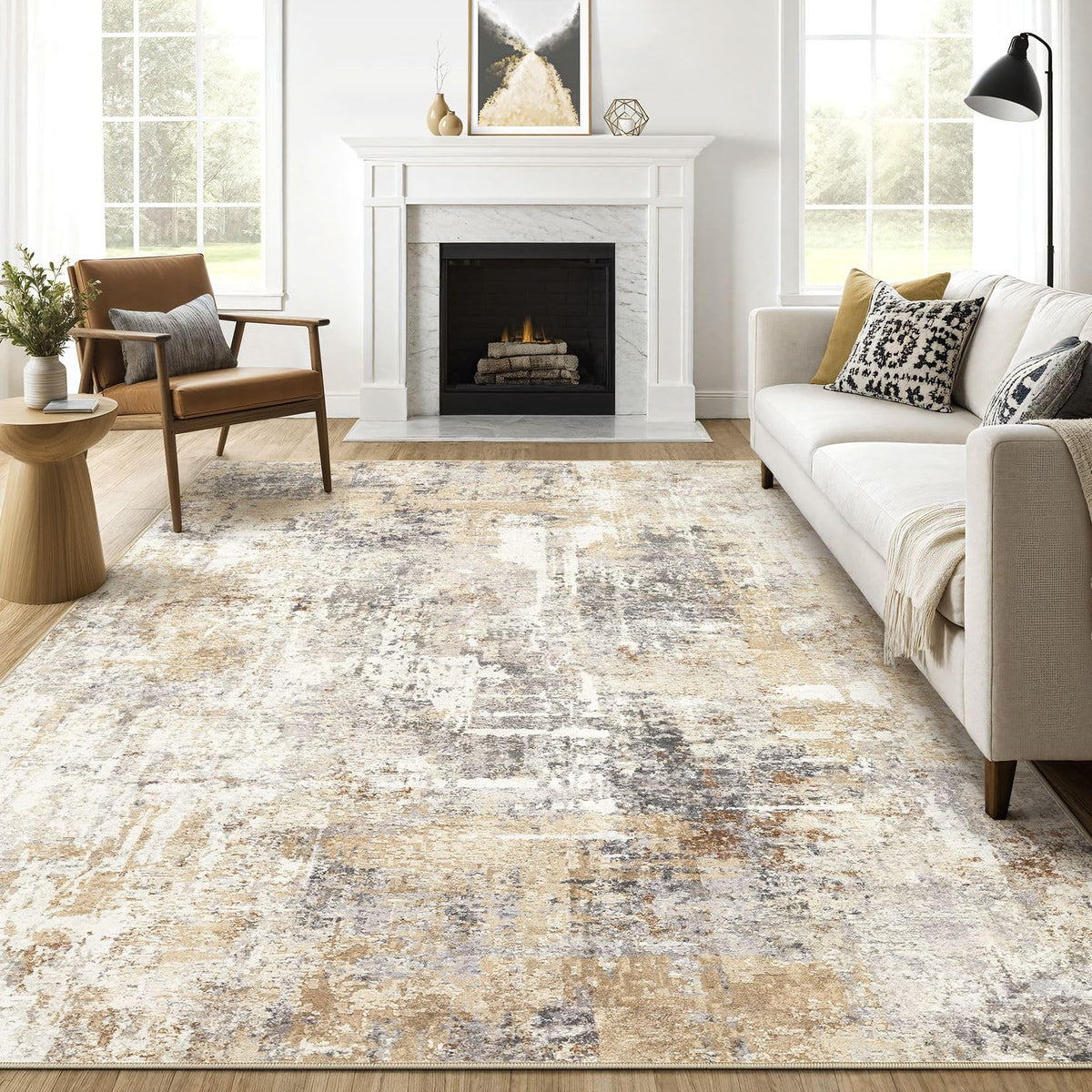 LOONGRUG 10x14 Area Rugs Washable Large Neutral Modern Living Room Rug