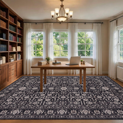 RCTJHOME 9x12 Brown Vintage Oriental Washable Area Rug Non-Slip Soft Carpet