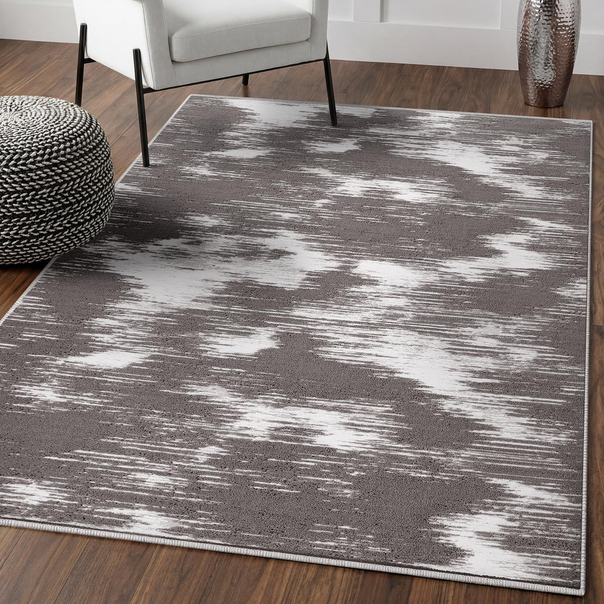 Beige Washable Area Rug 9x12 High-Low Pile Carpet for Living Room