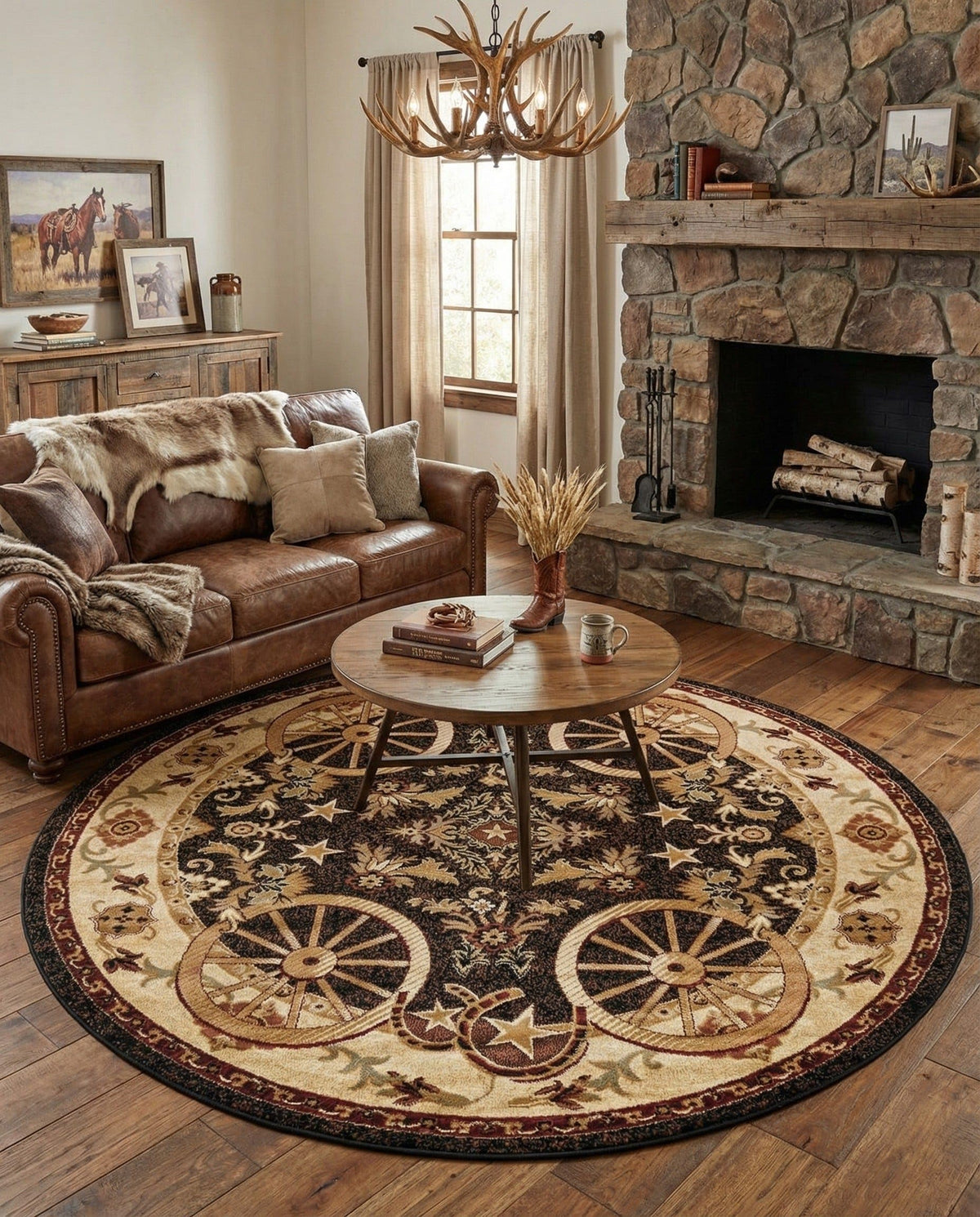 Rugs.com - Pioneer Rug – 5 Ft Square Ivory Easy-Clean Rug – Rustic Decor for Living Rooms, Bedrooms, and Entryways