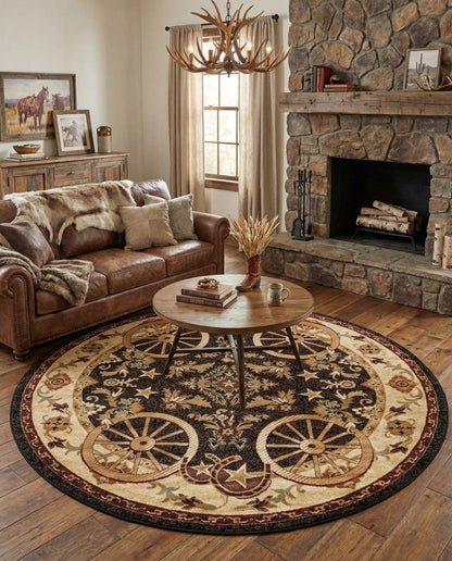 Rugs.com - Pioneer Rug – 5 Ft Square Ivory Easy-Clean Rug – Rustic Decor for Living Rooms, Bedrooms, and Entryways