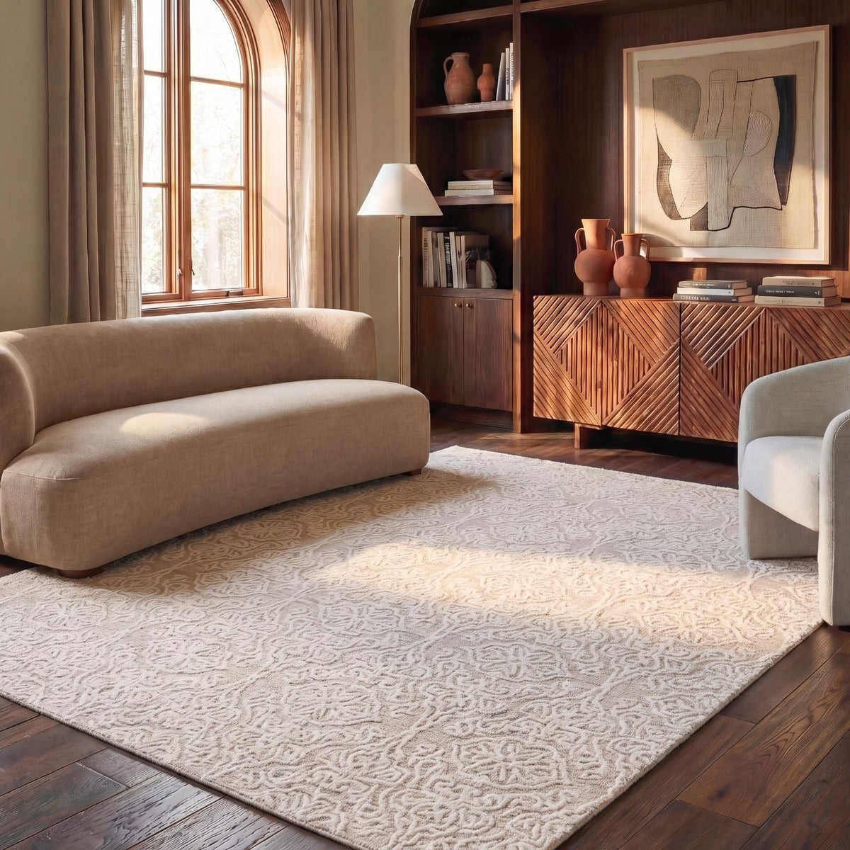SAFAVIEH Blossom Collection Area Rug - 9' x 12', Beige & Ivory, Handmade Wool, Ideal for High Traffic Areas in Living Room, Bedroom (BLM112B)