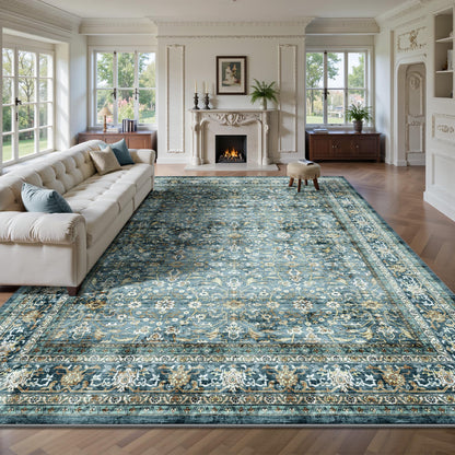 8x10 Area Rugs for Living Room - Washable Vintage Retro Large Rug, Soft Ultra Thin Non Slip Low Pile Traditional Distressed Boho Carpet for Bedroom Dining Room Home Office, Rust Clay