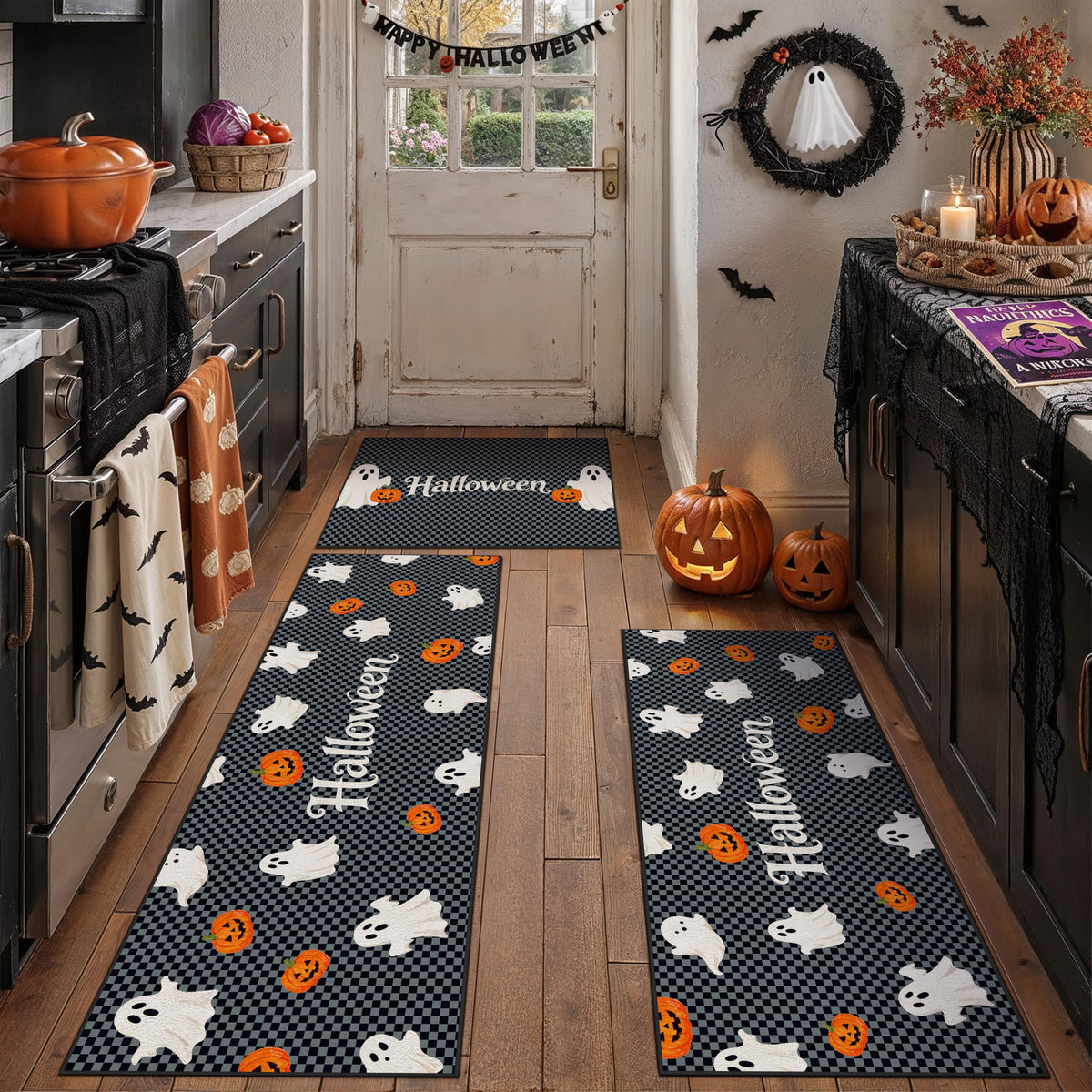HUGEAR 3-Piece Grey Neutral Kitchen Rug Set