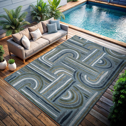 CAMILSON Indoor Outdoor Rug, Multi 5x7 Leaf Tropical Botanical Area Rugs for Indoor and Outdoor patios, Easy-Cleaning Non-Shedding Living Room, Garden and Kitchen Washable Outside Carpet (5 x 7)