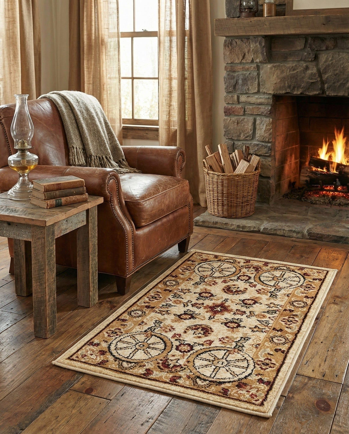 Rugs.com - Pioneer Rug – 5 Ft Square Ivory Easy-Clean Rug – Rustic Decor for Living Rooms, Bedrooms, and Entryways